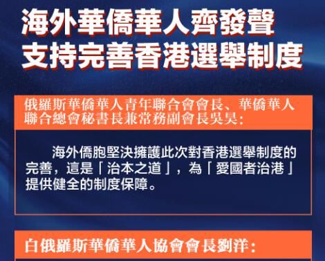 海外華僑華人齊發聲 支持完善香港選舉制度