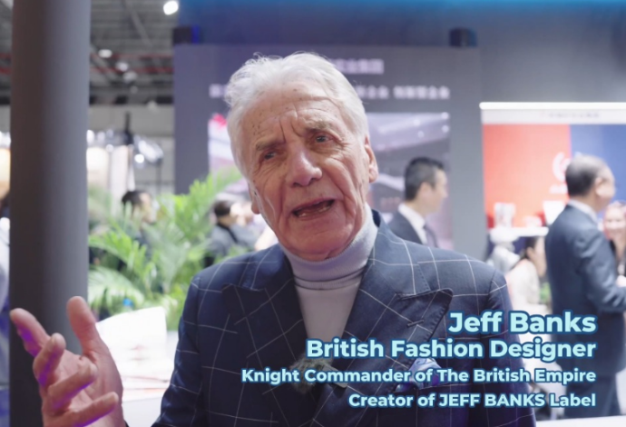 British fashion designer Jeff Banks shows up at the Fashion Fair in Dongguan