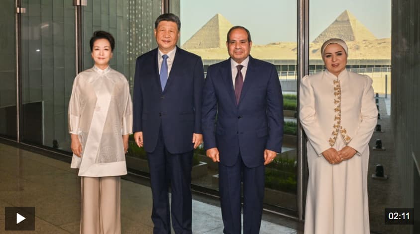视频丨习近平和彭丽媛同埃及总统塞西夫妇共同参观大埃及博物馆